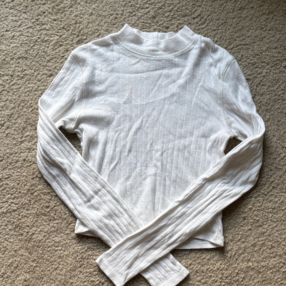 American Eagle Outfitters White Ribbed Blouse